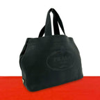 Prada Triangle Logo Perforated Vitello Daino Leather Handbag Mini Tote Black