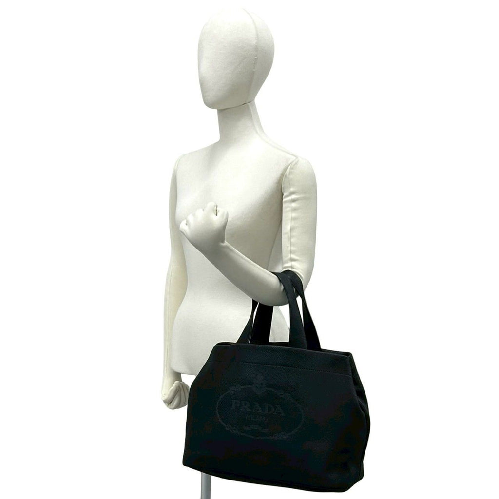Prada Triangle Logo Perforated Vitello Daino Leather Handbag Mini Tote Black — view 2