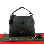 Gucci Soho Interlocking Embossed Leather Tassel 2-Way Shoulder Bag Black
