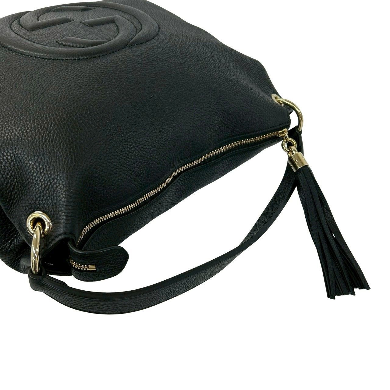 Gucci Soho Interlocking Embossed Leather Tassel 2-Way Shoulder Bag Black — view 4