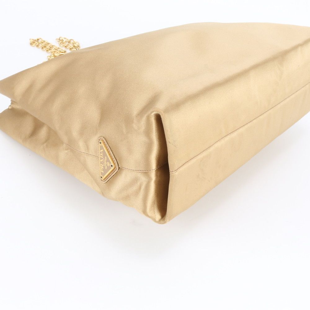 Prada Triangle Logo Chain Shoulder Tote Hand Beige — view 4