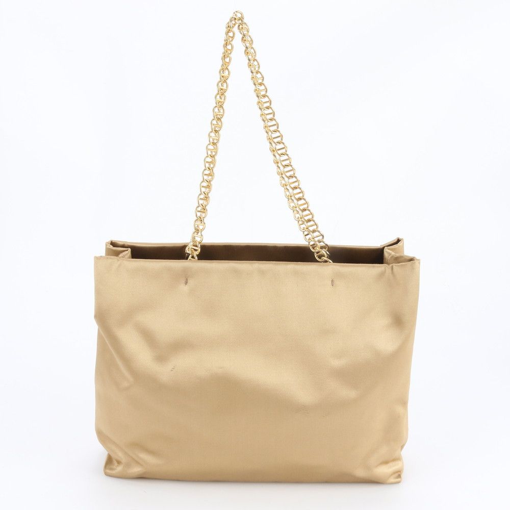 Prada Triangle Logo Chain Shoulder Tote Hand Beige — view 3