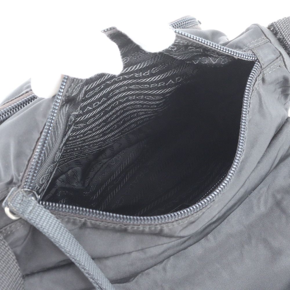 Prada Tessuto Nylon Triangle Logo Leather Shoulder Bag Crossbody Messenger Black — view 7