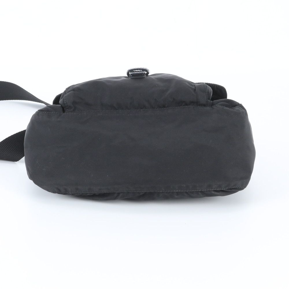 Prada Tessuto Nylon Triangle Logo Leather Shoulder Bag Crossbody Messenger Black — view 6