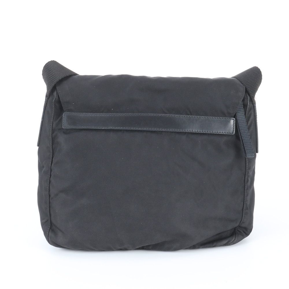 Prada Tessuto Nylon Triangle Logo Leather Shoulder Bag Crossbody Messenger Black — view 3