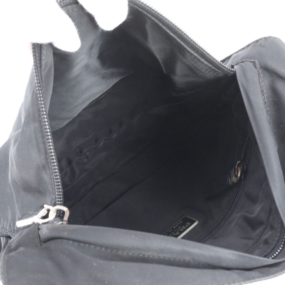 Prada Tessuto Nylon Triangle Logo Leather Shoulder Bag Crossbody Black — view 8