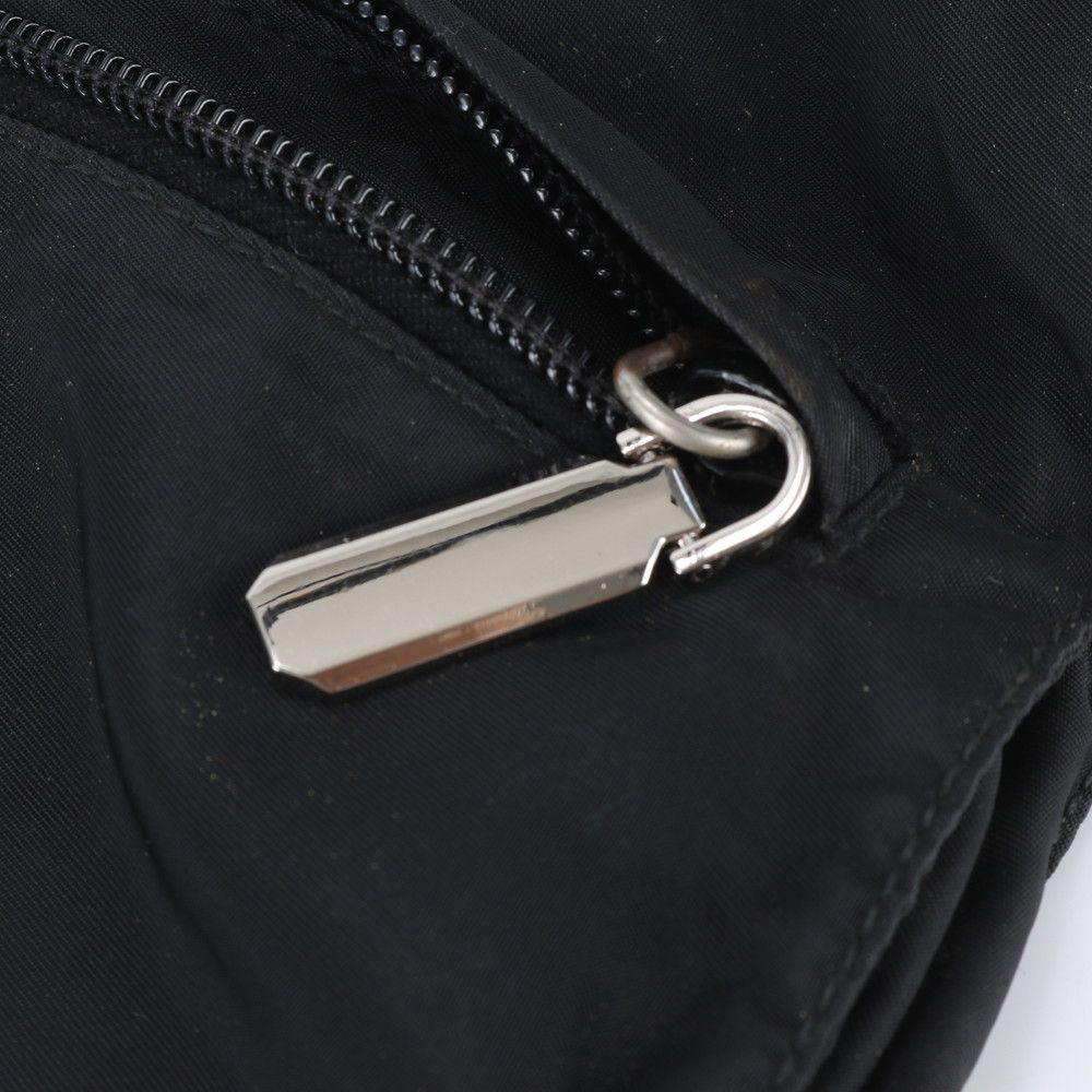 Prada Tessuto Nylon Triangle Logo Leather Shoulder Bag Crossbody Black — view 7