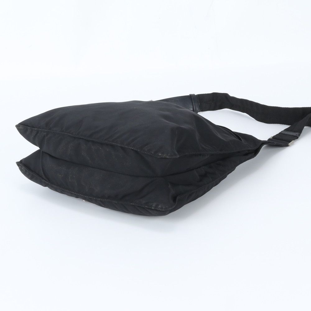 Prada Tessuto Nylon Triangle Logo Leather Shoulder Bag Crossbody Black — view 3