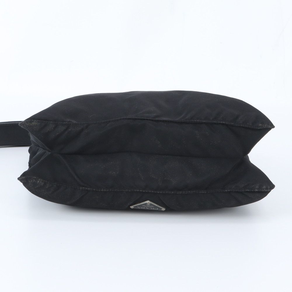 Prada Tessuto Nylon Triangle Logo Leather Shoulder Bag Crossbody Black — view 5