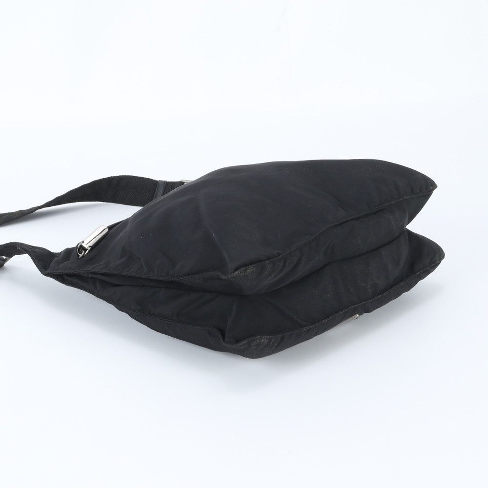Prada Tessuto Nylon Triangle Logo Leather Shoulder Bag Crossbody Black — view 4