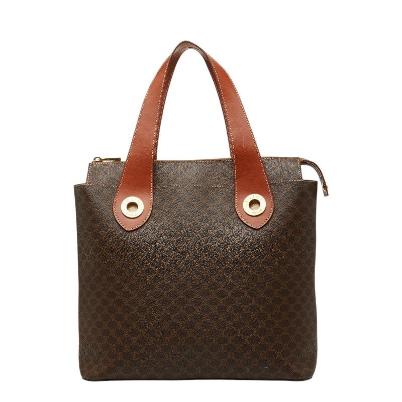 Celine Macadam Logo Handbag Brown Gold Leather