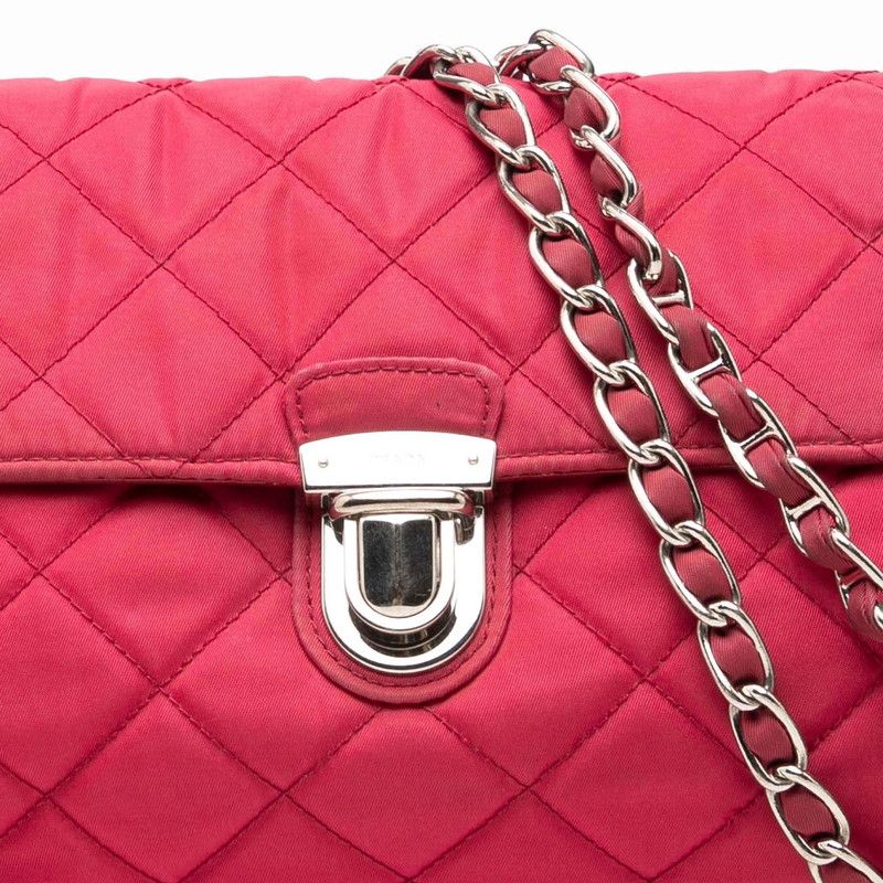 Prada Chain Shoulder Bag Red Nylon — view 6