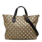 Gucci GG Supreme Beige 2-Way Shoulder Bag Black Leather