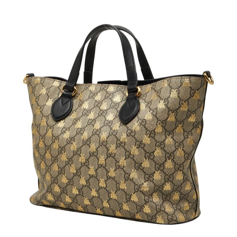 Gucci GG Supreme Beige 2-Way Shoulder Bag Black Leather — view 2