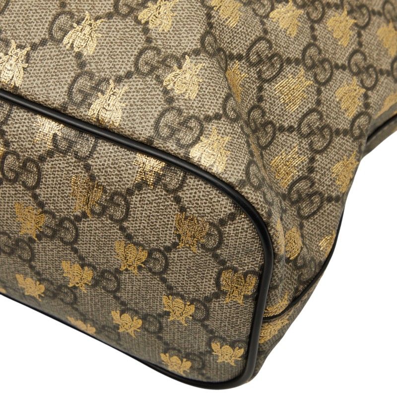 Gucci GG Supreme Beige 2-Way Shoulder Bag Black Leather — view 6