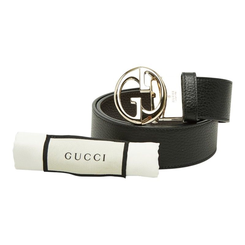 Gucci Interlocking Reversible Belt 75 30 Black Leather Metal — view 6