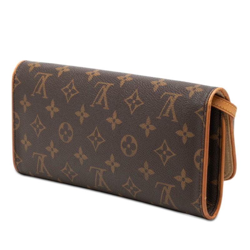 Louis Vuitton Monogram Pochette Twin GM Crossbody Shoulder Bag Brown Leather — view 2