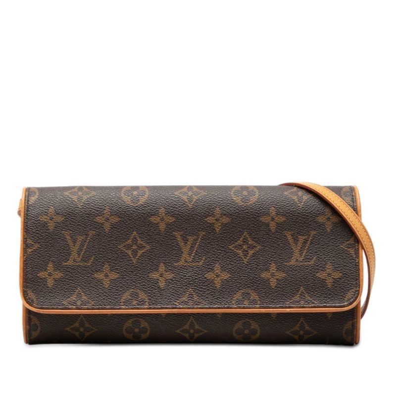 Louis Vuitton Monogram Pochette Twin GM Crossbody Shoulder Bag Brown Leather