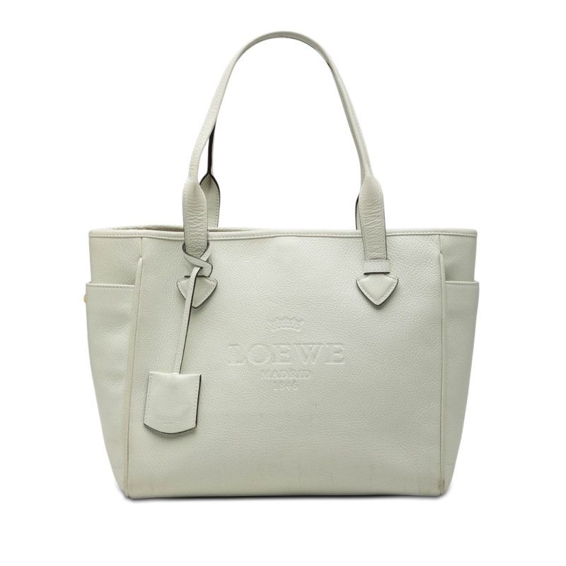 Loewe Heritage Tote Shoulder Bag White Leather