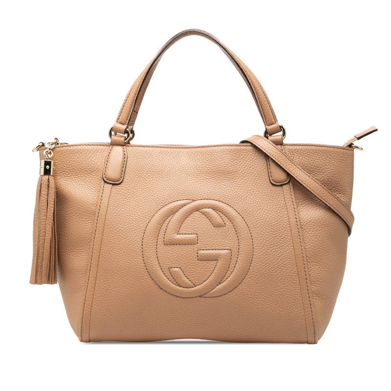 Gucci Soho Tassel 2-Way Shoulder Bag Beige Leather