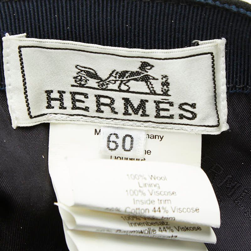Hermes Series Cap 60 Navy Black Wool Leather — view 4