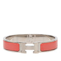 Hermes Click PM Enamel Bracelet Bangle Pink Silver Metal