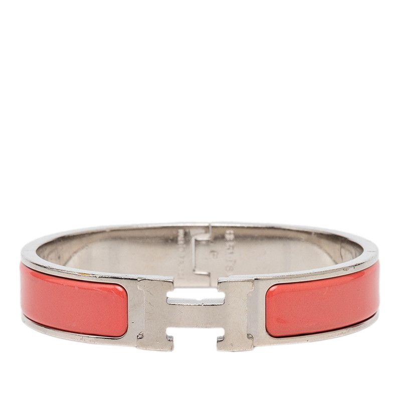Hermes Click PM Enamel Bracelet Bangle Pink Silver Metal