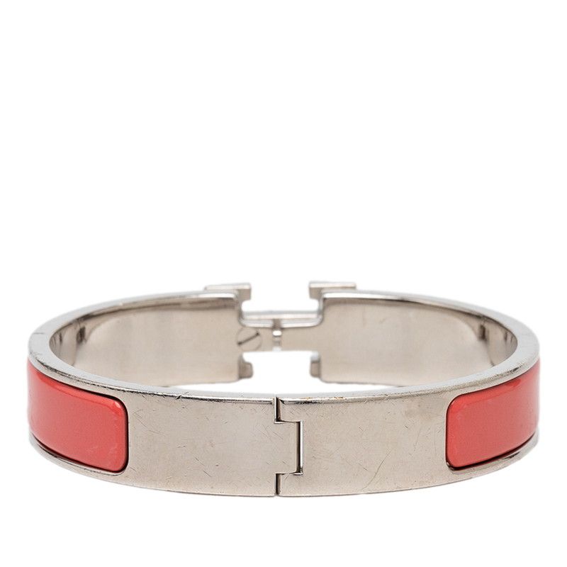 Hermes Click PM Enamel Bracelet Bangle Pink Silver Metal — view 3