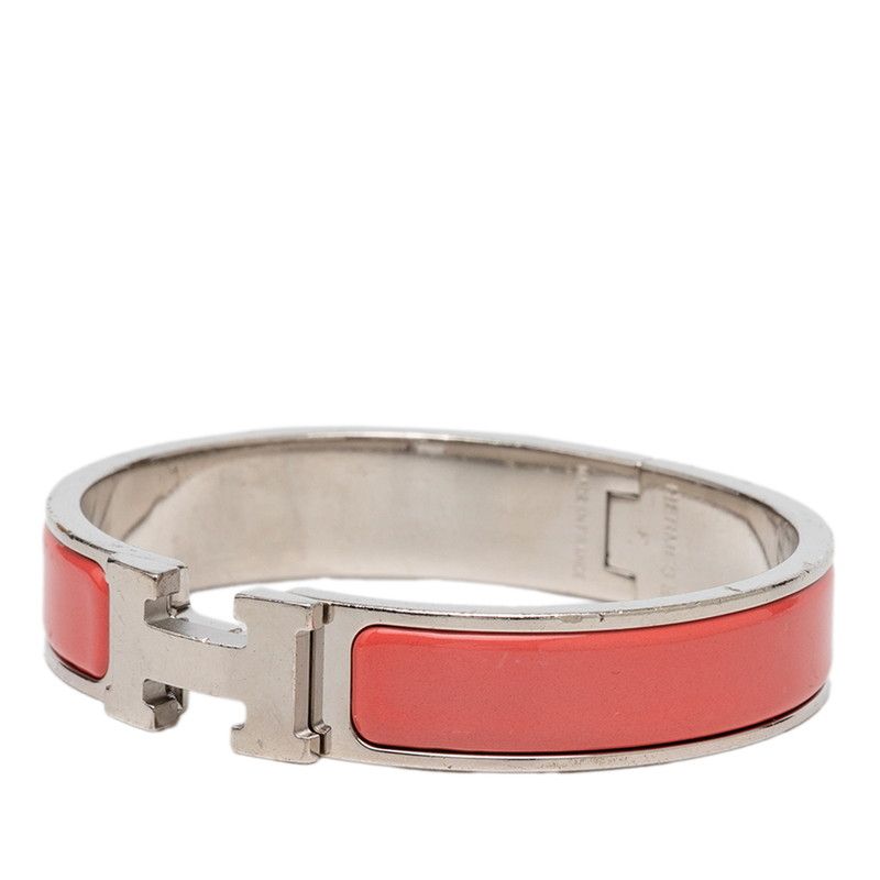 Hermes Click PM Enamel Bracelet Bangle Pink Silver Metal — view 2