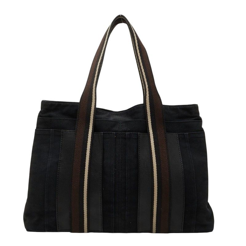 Hermes Troca Horizontal MM Tote Black Canvas Leather