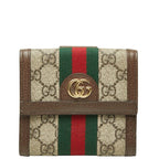 Gucci GG Supreme Ophidia Hook Bifold Wallet Beige Brown Leather