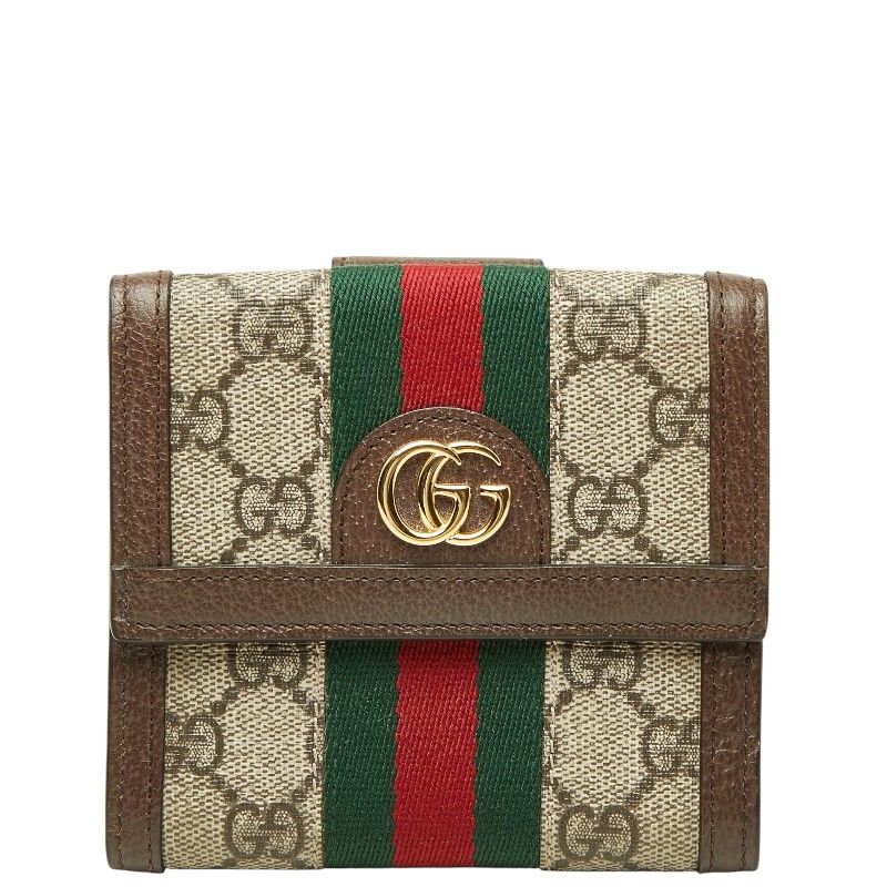 Gucci GG Supreme Ophidia Hook Bifold Wallet Beige Brown Leather