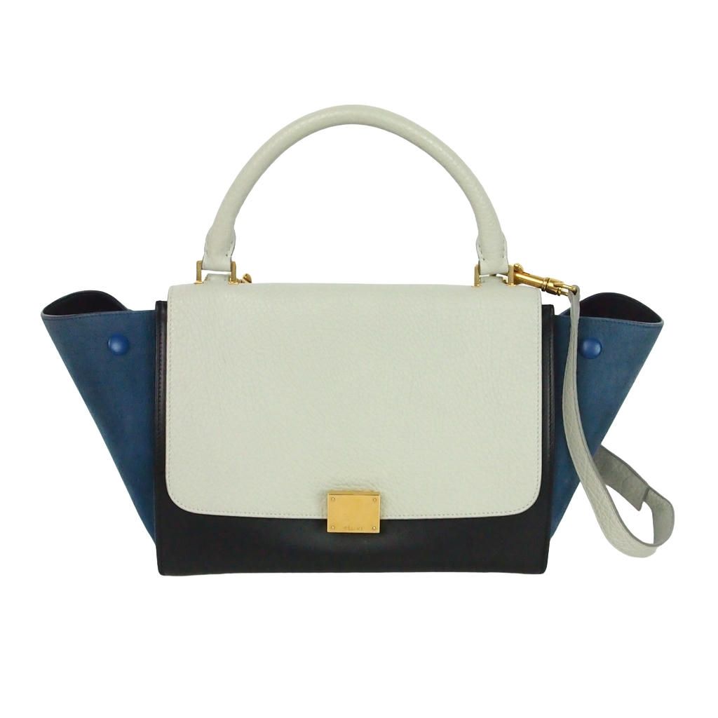 Celine Trapeze Leather 2-Way Handbag Multicolor Blue White