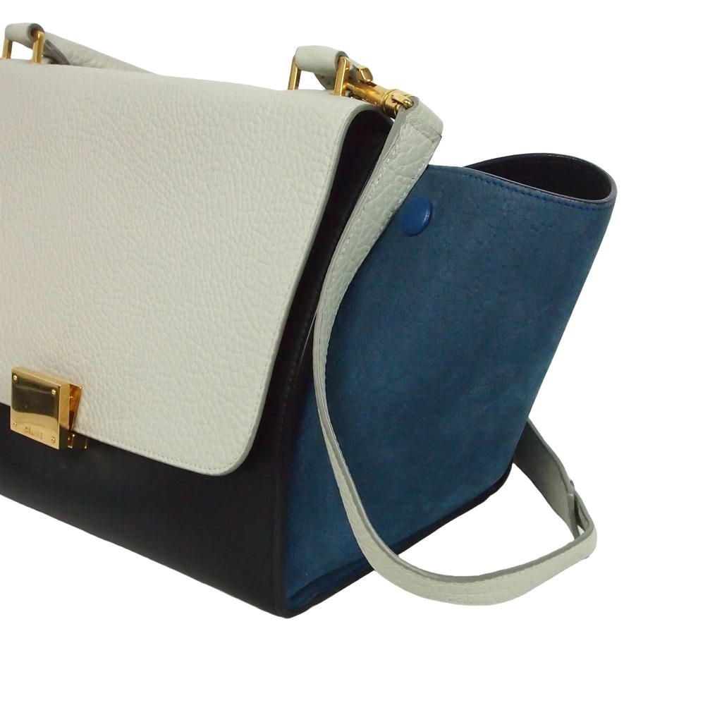 Celine Trapeze Leather 2-Way Handbag Multicolor Blue White — view 3