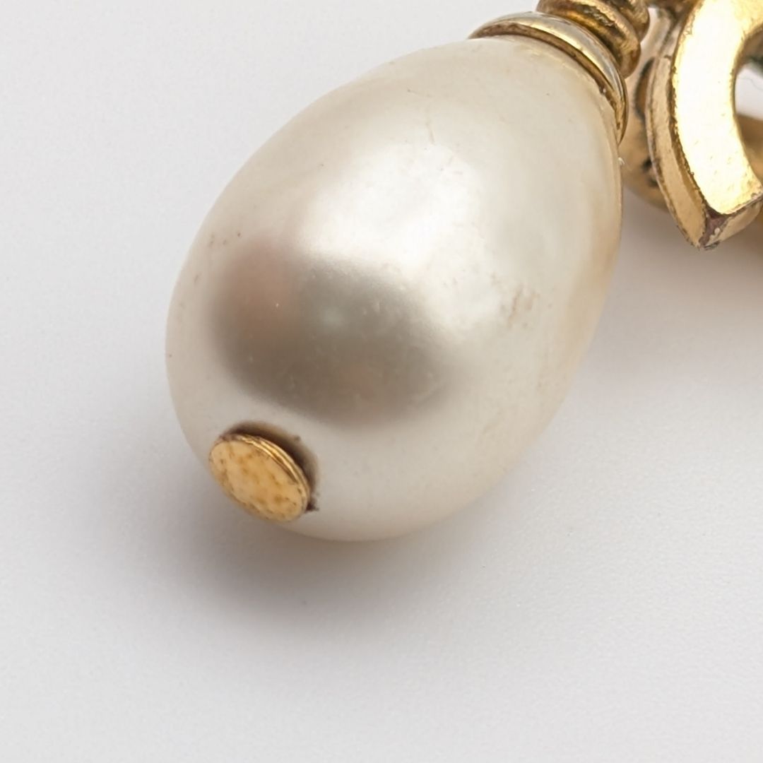 Chanel Earrings CC Logo Gold Faux Pearl Drop Swing Vintage Single — view 4