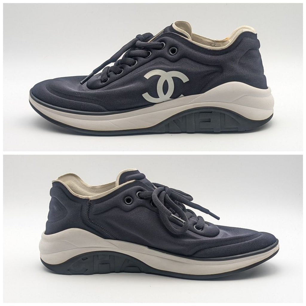 Chanel Sneakers CC Logo Black White Fabric Shoes — view 2