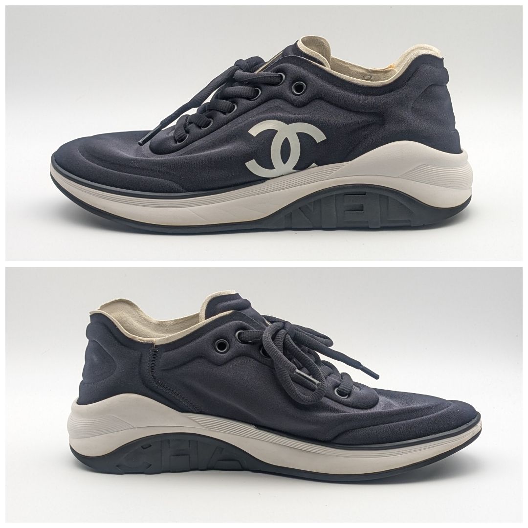 Chanel Sneakers CC Logo Black White Fabric Shoes — view 2