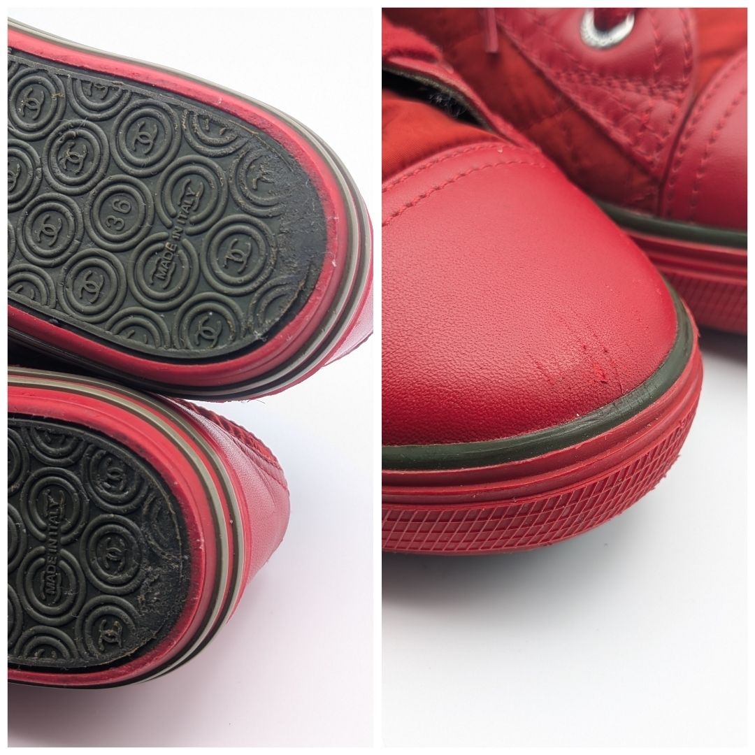 Chanel Sneakers CC Logo Quilted Red Nylon Leather Shoes — view 7