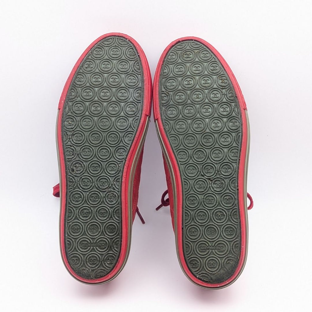 Chanel Sneakers CC Logo Quilted Red Nylon Leather Shoes — view 6