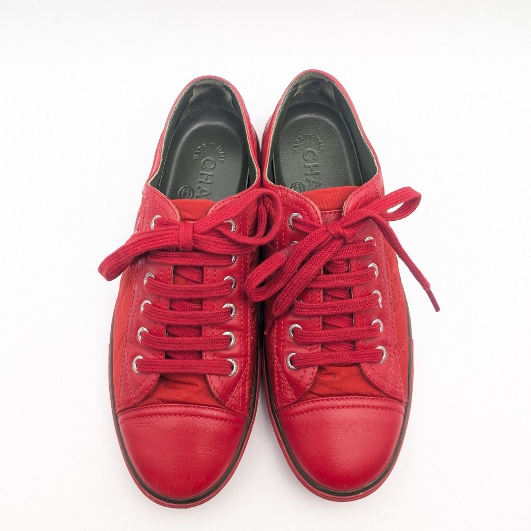 Chanel Sneakers CC Logo Quilted Red Nylon Leather Shoes — view 5