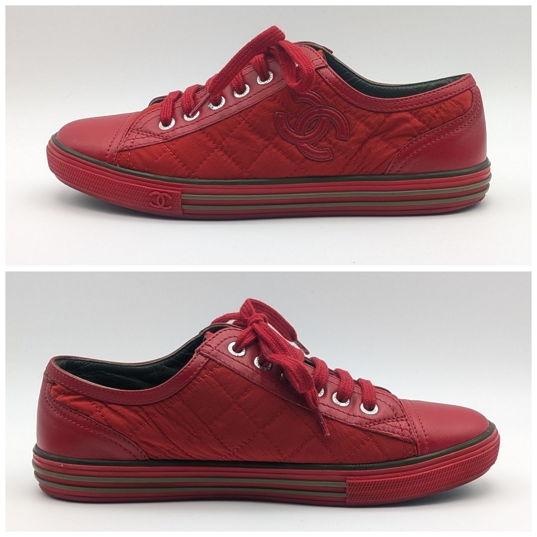 Chanel Sneakers CC Logo Quilted Red Nylon Leather Shoes — view 2