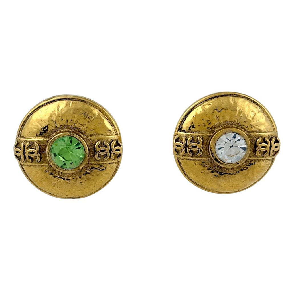 Chanel CC Logo Color Stone Earrings Round Gripoix