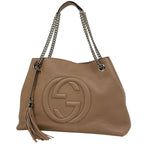 Gucci Soho Chain Shoulder Bag Tote Fringe Interlocking Leather Beige