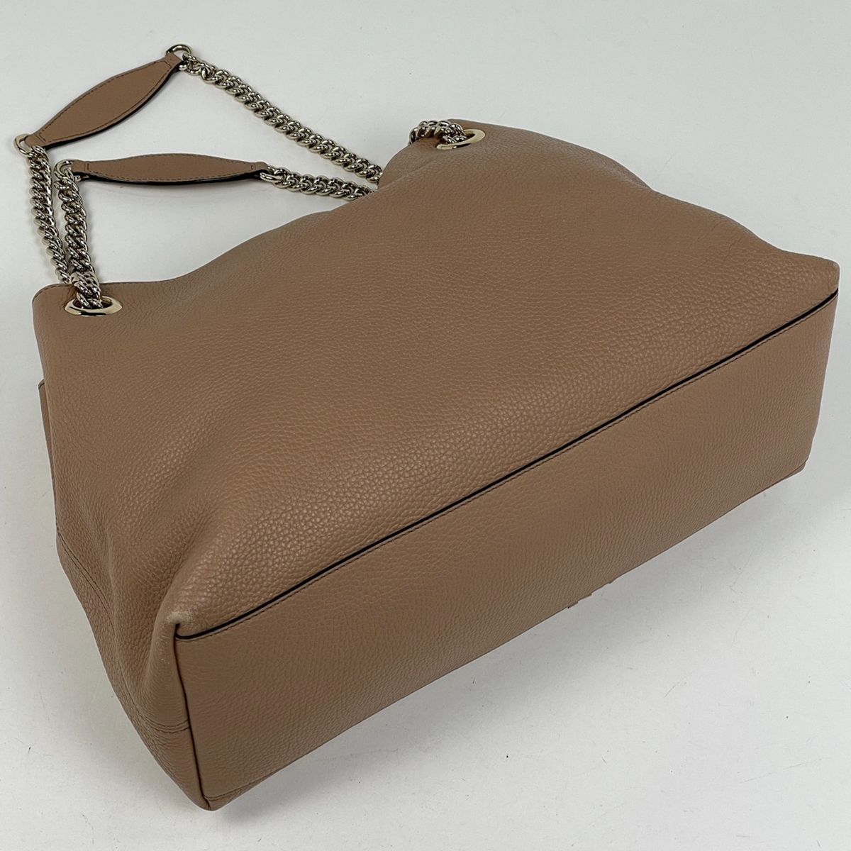 Gucci Soho Chain Shoulder Bag Tote Fringe Interlocking Leather Beige — view 2