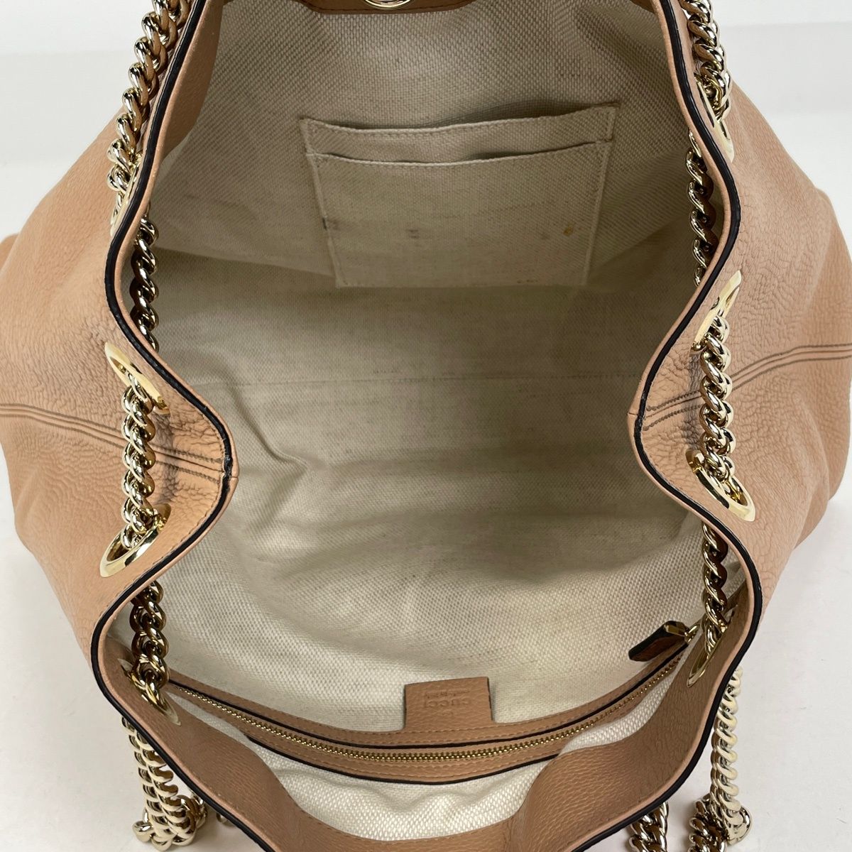 Gucci Soho Chain Shoulder Bag Tote Fringe Interlocking Leather Beige — view 9