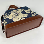 Celine Blason Handbag Hibiscus Denim Navy Brown — view 2