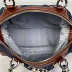 Celine Blason Handbag Hibiscus Denim Navy Brown — view 7