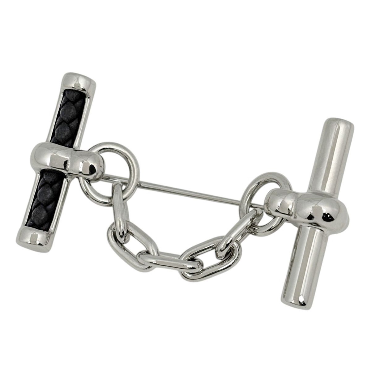 Hermes Fribustier Brooch Metal Veau Swift Silver Black