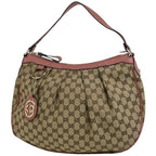 Gucci GG Pattern Ski Shoulder Bag Canvas Beige Pink