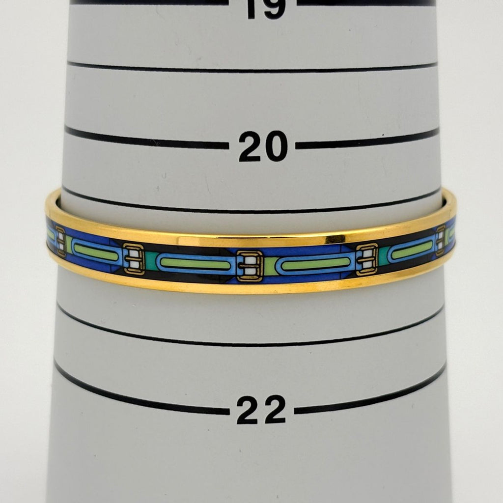 Hermes Enamel PM Cloisonne Bangle Gold Plated Blue Bracelet — view 5